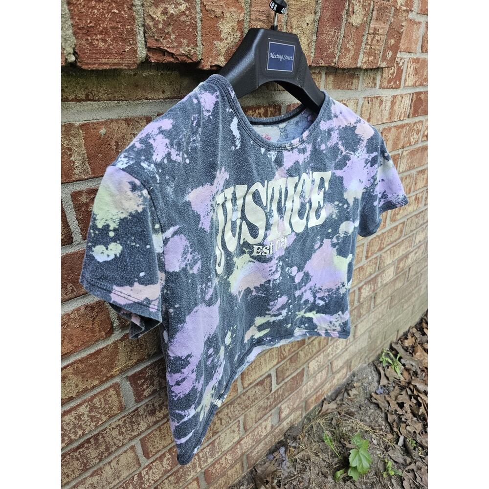 Justice Girls L Y2k Crop Graphic T Shirt Black Tie Dye Splatter Everyday Faves